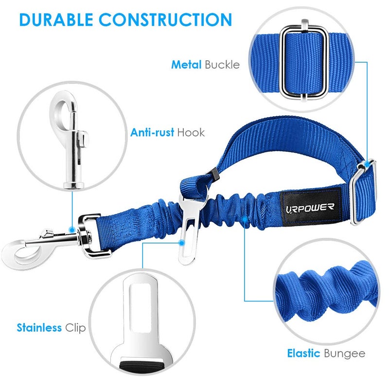 URPOWER 2 Pack Dog Seat Belt, Retractable Dog Car Harness Adjustable Pet Safety Belt with Elastic Bungee Buffer, Heavy Duty & Durable & 360 Degree Swivel Dog Seatbelts - Image 2